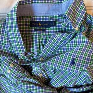 Ralph Lauren Men's Checkered Blue and Green Shirt